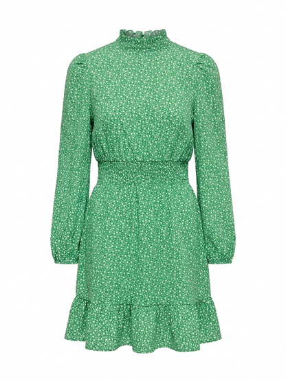 INNOCENCE |M| BUST 18| B14| GREEN DITSY FLORAL SMOCKED WAIST MINI DRESS