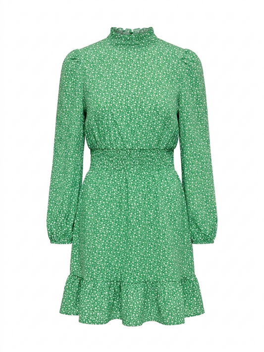 INNOCENCE |M| BUST 18| B14| GREEN DITSY FLORAL SMOCKED WAIST MINI DRESS
