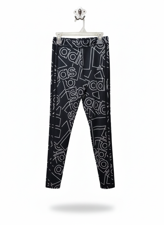 ADIDAS|XS|WAIST 24|ESSENTIALS LOGO ALLOVER PRINT LEGGINGS.