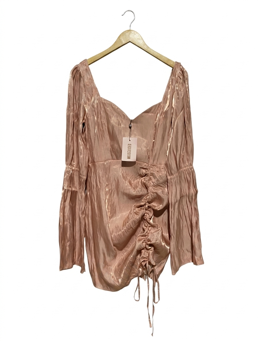 MISS GUIDED |M| BUST 17| B15| ROSE GOLD SHIMMER RUCHE FRONT MINI DRESS