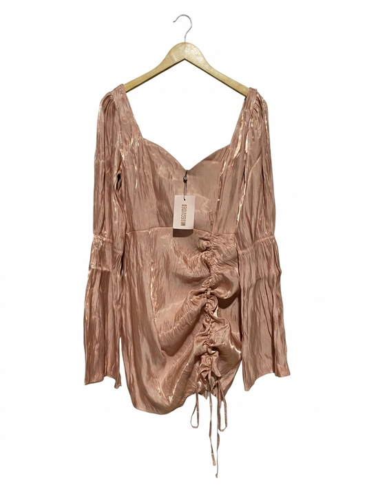MISS GUIDED |M| BUST 17| B15| ROSE GOLD SHIMMER RUCHE FRONT MINI DRESS