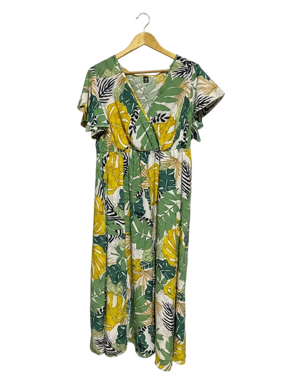 SHEIN CURVE |XL| BUST 19| B20| VIBRANT YELLOW FLORAL PRINT MIDI DRESS