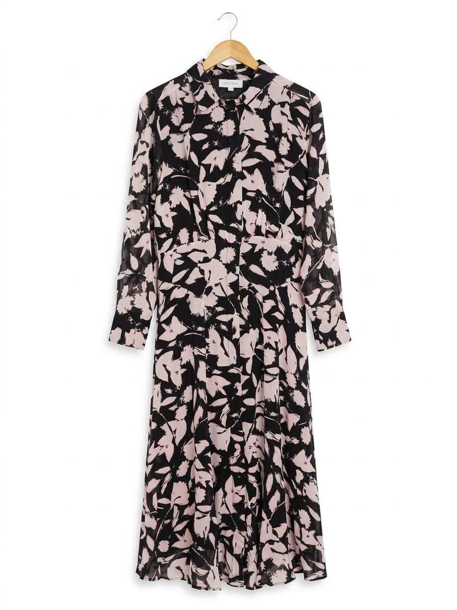 WITCHERY |M| BUST 20| B7| FLORAL MIDI SHIRT DRESS - BLACK & BLUSH