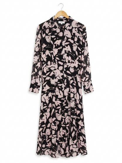 WITCHERY |M| BUST 20| B7| FLORAL MIDI SHIRT DRESS - BLACK & BLUSH