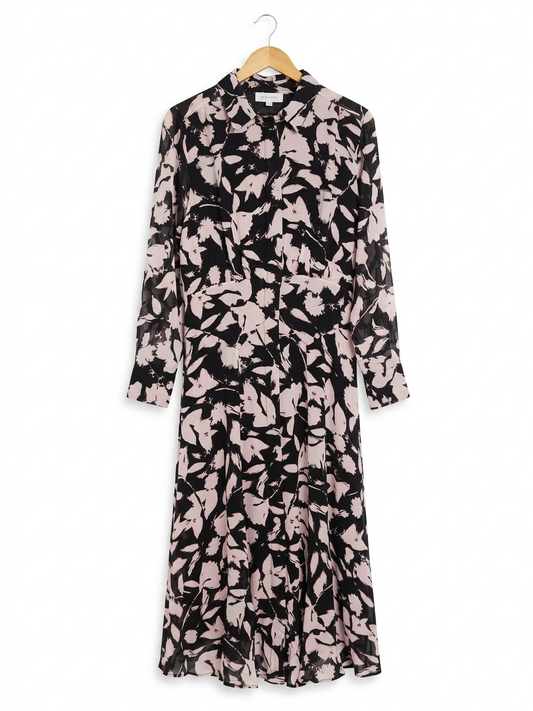 WITCHERY |M| BUST 20| B7| FLORAL MIDI SHIRT DRESS - BLACK & BLUSH
