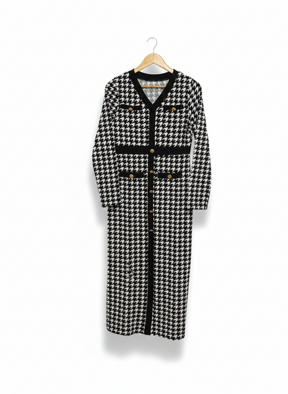 SHEIN |L| BUST 18| C3|  Black and White Houndstooth Midi Dress