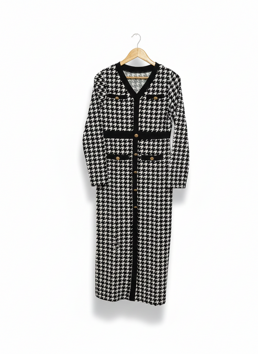 SHEIN |L| BUST 18|  Black and White Houndstooth Midi Dress