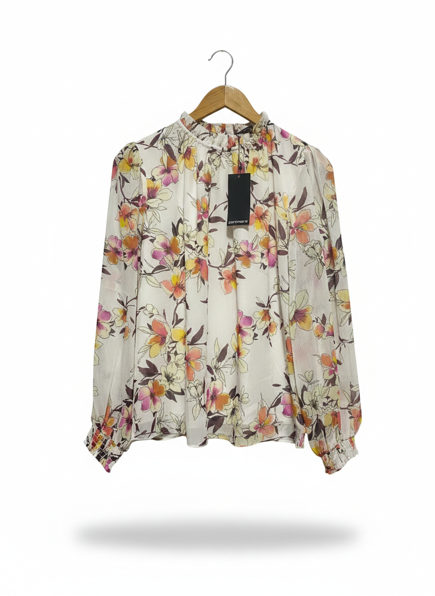 PORTMONS |L| BUST 20| ROMANTIC CREAM FLORAL SMOCKED BLOUSE