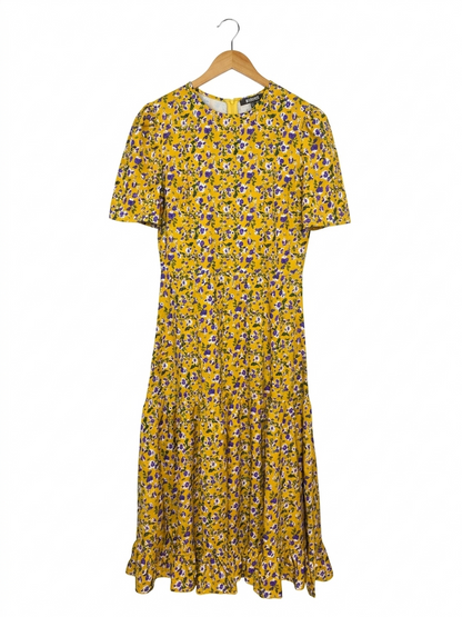 MISSGUIDED | S| BUST 18| B9| VIBRANT MUSTARD YELLOW FLORAL TIERED MIDI DRESS