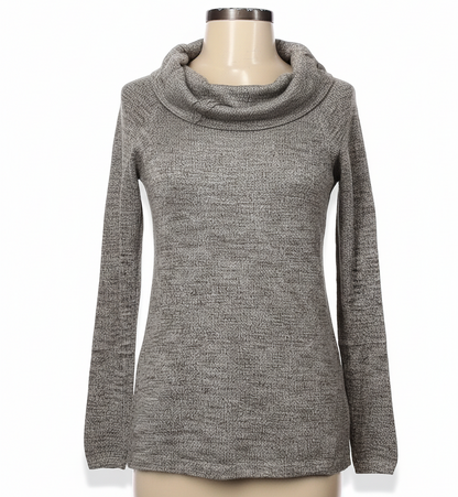 White House Black Market Cowl Neck Shimmer Metallic Gray Knit Sweater
