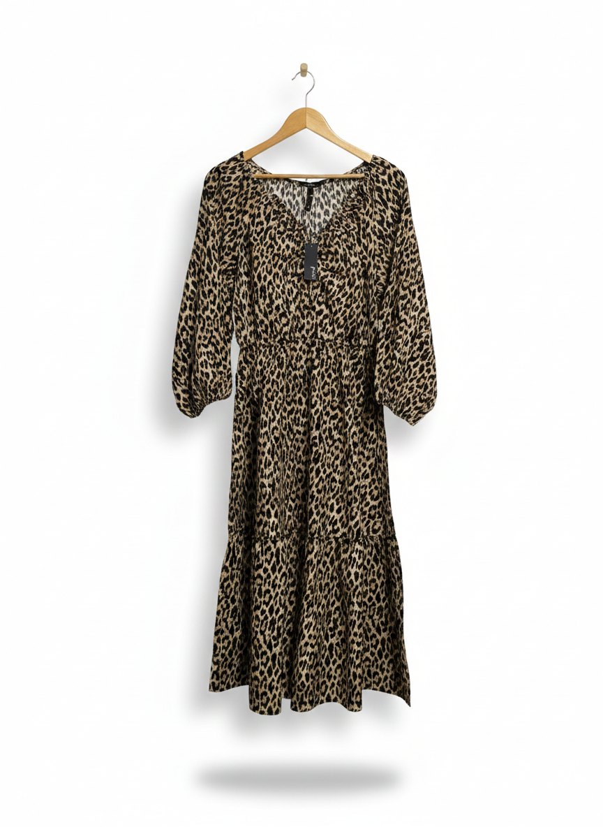 ED IT ED |L| BUST 18|C4| LEOPARD PRINT V-NECK MAXI DRESS