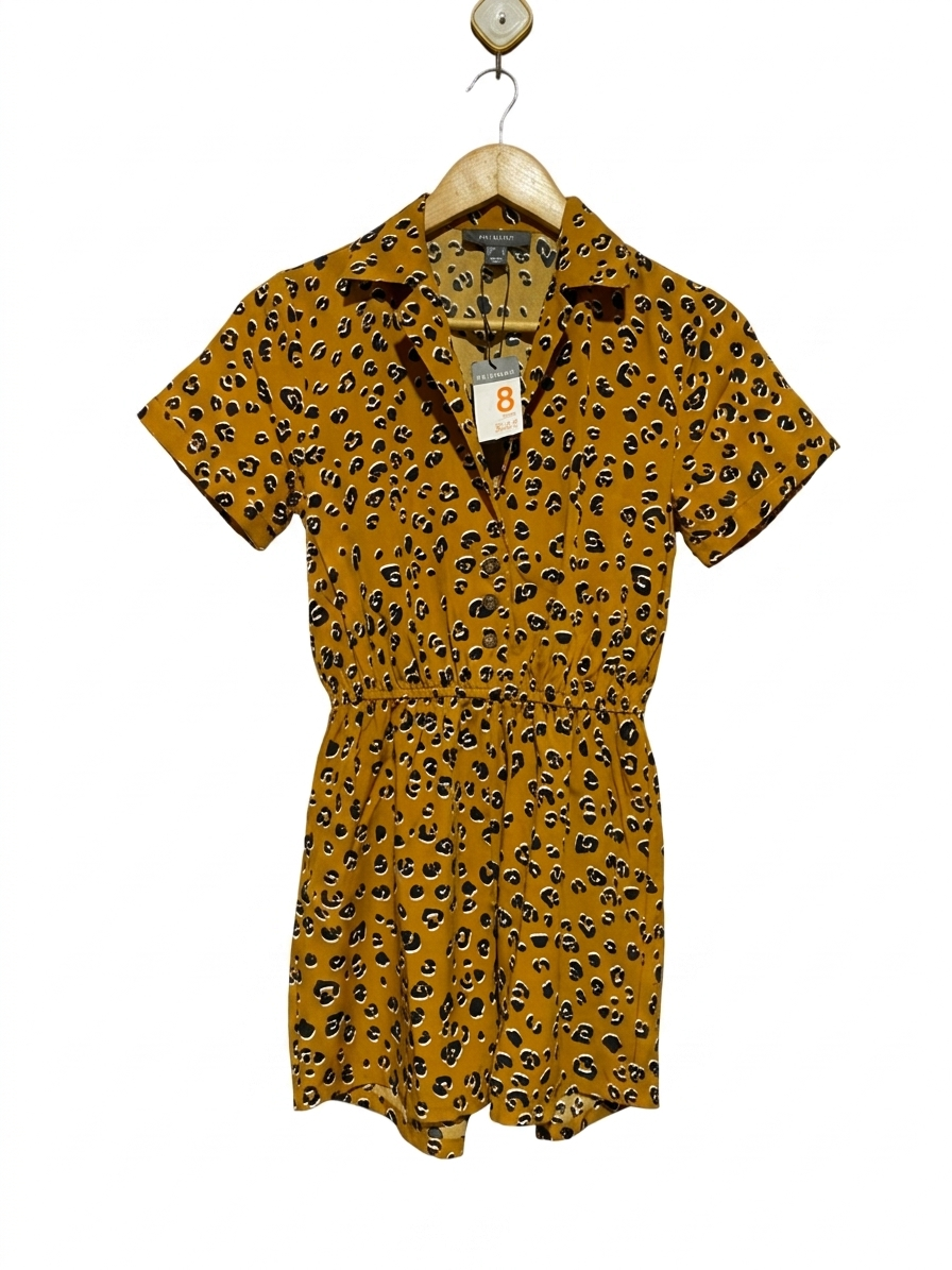 PRIMARK |M| BUST 16| B10| WOMEN’S MUSTARD LEOPARD PRINT BUTTON-UP SHORT ROMPER