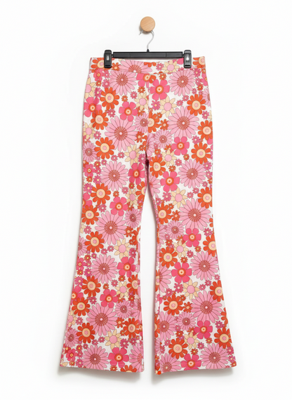 VIBRANT PINK DAISY PRINT FLARE PANTS |XL| WAIST 31|