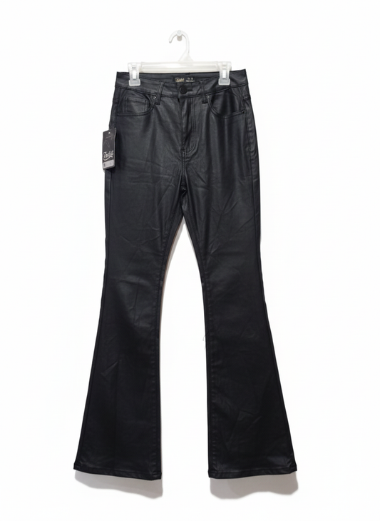 TOXIK|XS/S|WAIST 24|Black Faux Leather Flare Pants