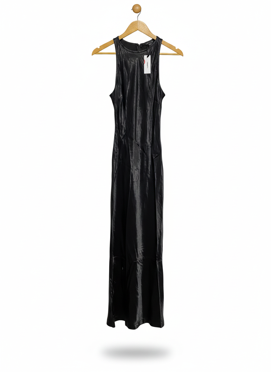 KAREN MILLEN |S| BUST 14| VINTAGE-STYLE CHARCOAL GREY SHIMMER MAXI DRESS