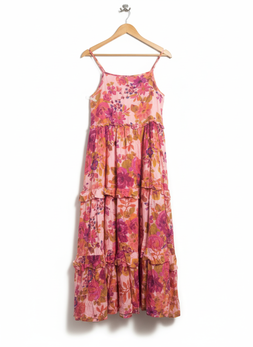 NEXT Pink Floral Tiered Maxi Dress