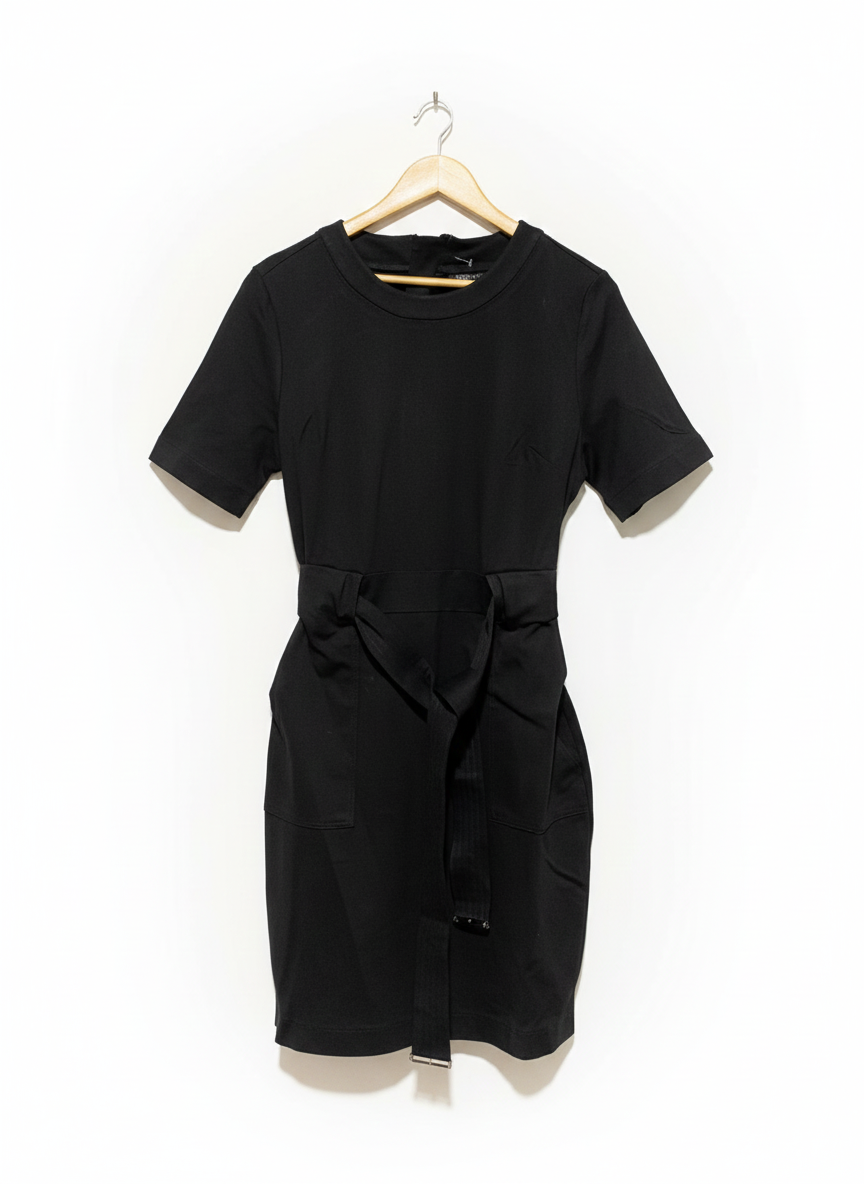 NEXT PETITE |L| BUST 18| black short-sleeve t-shirt dress with a tie waist