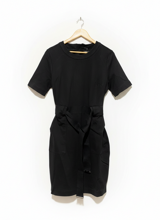 NEXT PETITE |L| BUST 18| black short-sleeve t-shirt dress with a tie waist