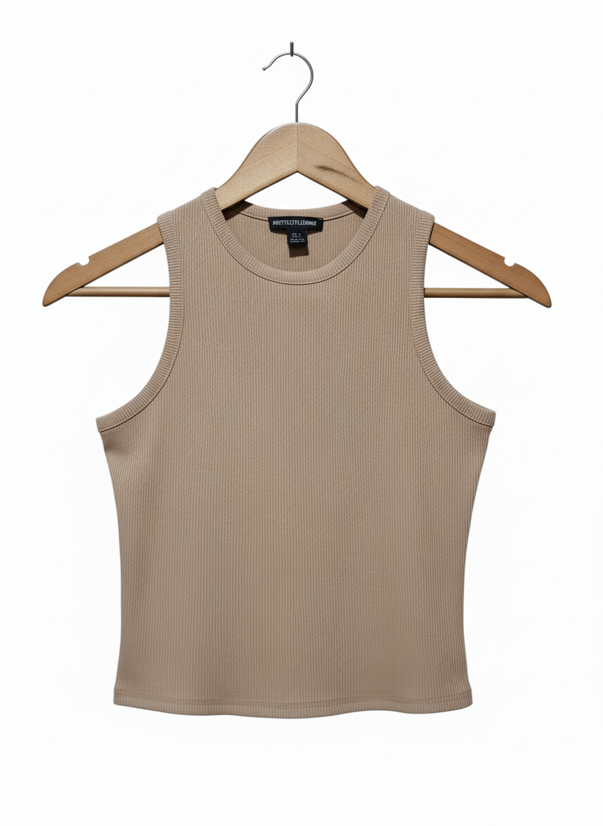 PRETTY LITTLE THING Camel Rib Racer Neck Vest W-14 /L-16