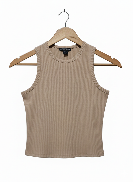 PRETTY LITTLE THING Camel Rib Racer Neck Vest W-14 /L-16