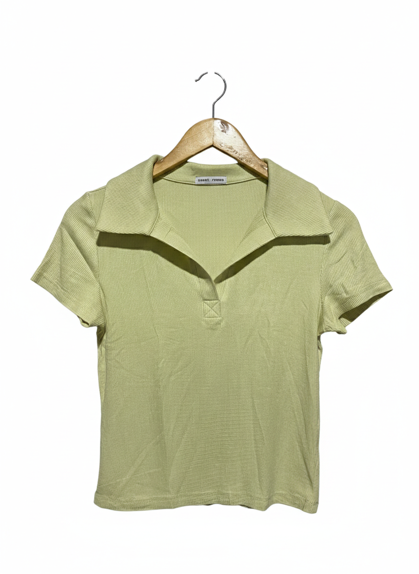 SWEET ROMEO |S| BUST 15| PALE LIME GREEN POLO TOP