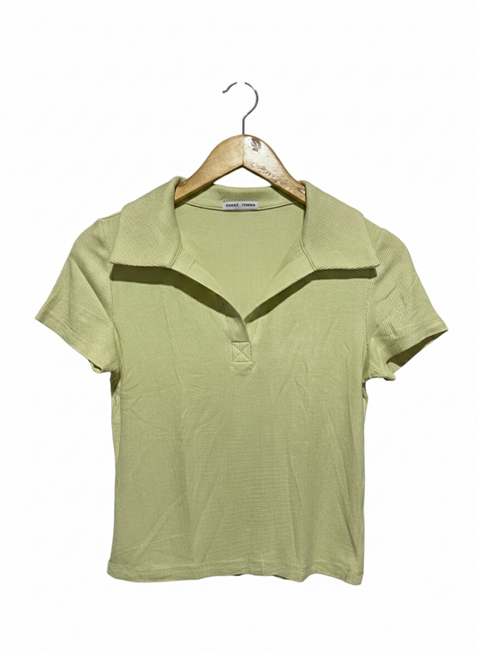 SWEET ROMEO |S| BUST 15| PALE LIME GREEN POLO TOP