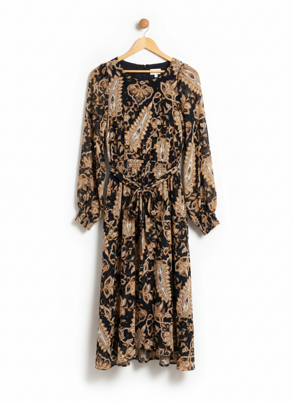 WITCHERY |M| BUST 16| C3|  BLACK FLORAL LONG-SLEEVE MAXI DRESS WITH RUFFLE DETAILS