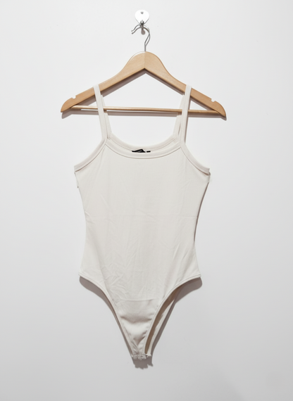 SHEIN White Ribbed Knit Bodysuit With Thin Straps