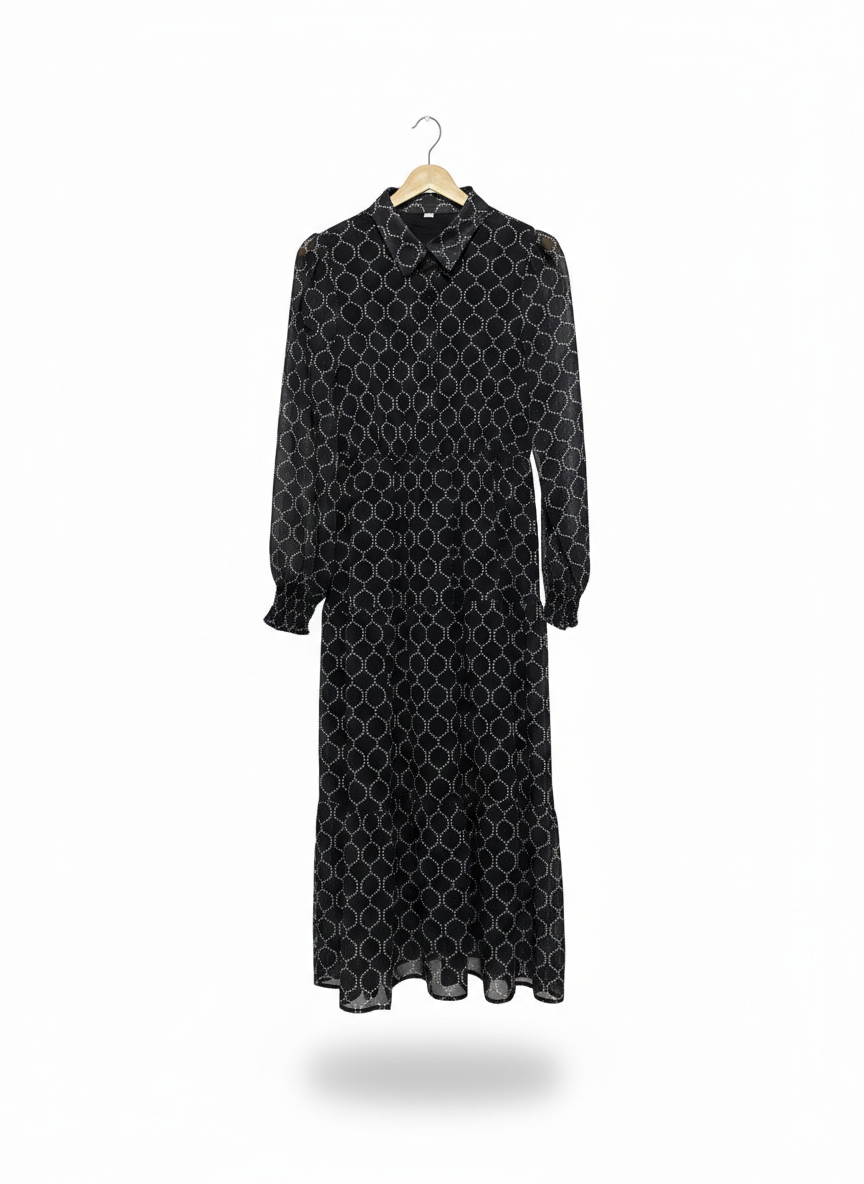 VINTAGE GEOMETRIC PRINT MAXI DRESS |M| BUST 17|