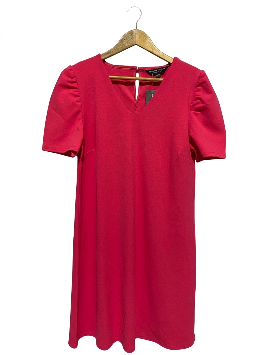 DOROTHY PERKINS | M| BUST 19| B10| MARKS & SPENCER PINK V-NECK PUFF SLEEVE SHIFT DRESS