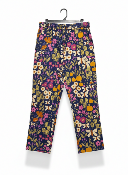 PRINCESS HIGHWAY |L| WAIST 34| NAVY WHIMSICAL FLORAL PATTERNED TROUSERS
