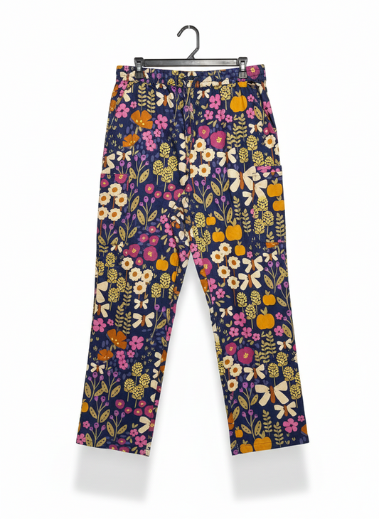 PRINCESS HIGHWAY |L| WAIST 34| C8| NAVY WHIMSICAL FLORAL PATTERNED TROUSERS