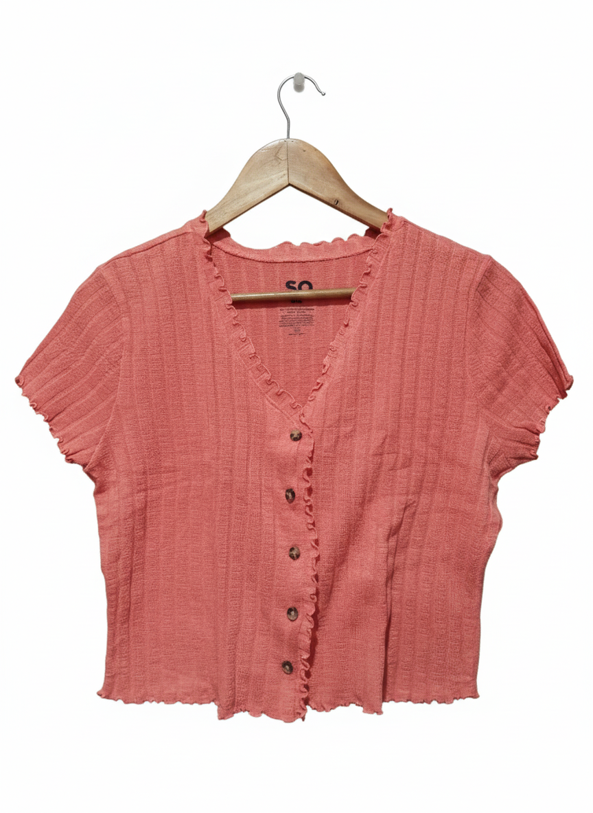SO Women  Tops & Tunics Cute Coral Ribbed Top W-16.5 / L-18
