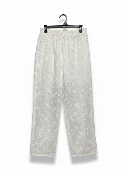 EMERY ROSE|L|WASIT 30|C1| WHITE EMBROIDERED WIDE LEG PANTS