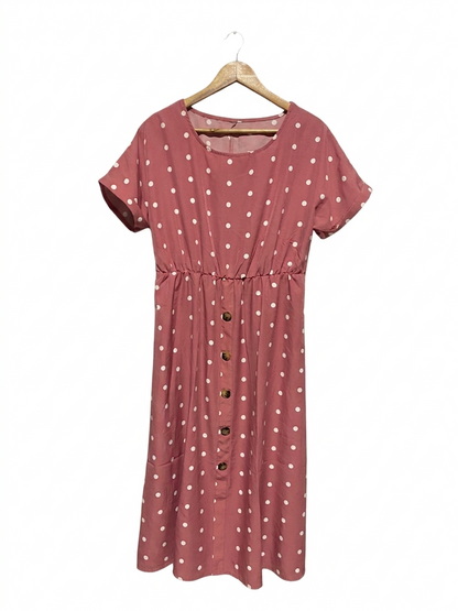 SHEIN |XL| BUST FREE | B4| DUSTY ROSE POLKA DOT BUTTON-FRONT MIDI DRESS