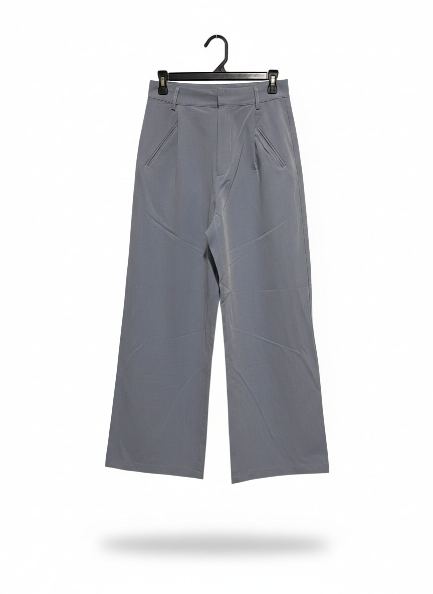 WOMEN'S HIGH-WAISTED PLEATED TROUSERS IN COOL GREY |M| WAIST 28|