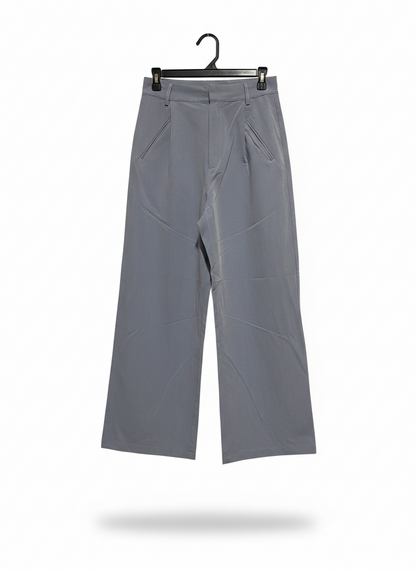WOMEN'S HIGH-WAISTED PLEATED TROUSERS IN COOL GREY |M| WAIST 28|