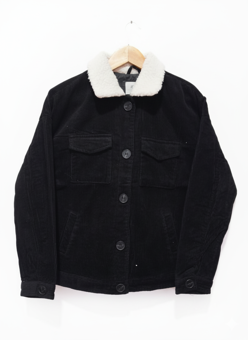 Denim Co. Jacket Black Cordray With Teddy Fur Collar W-19 /L-23