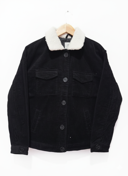 Denim Co. Jacket Black Cordray With Teddy Fur Collar W-19 /L-23