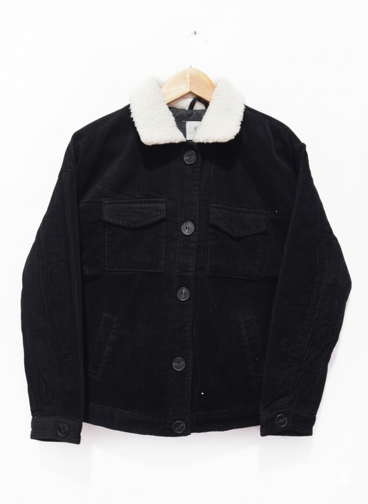 Denim Co. Jacket Black Cordray With Teddy Fur Collar W-19 /L-23