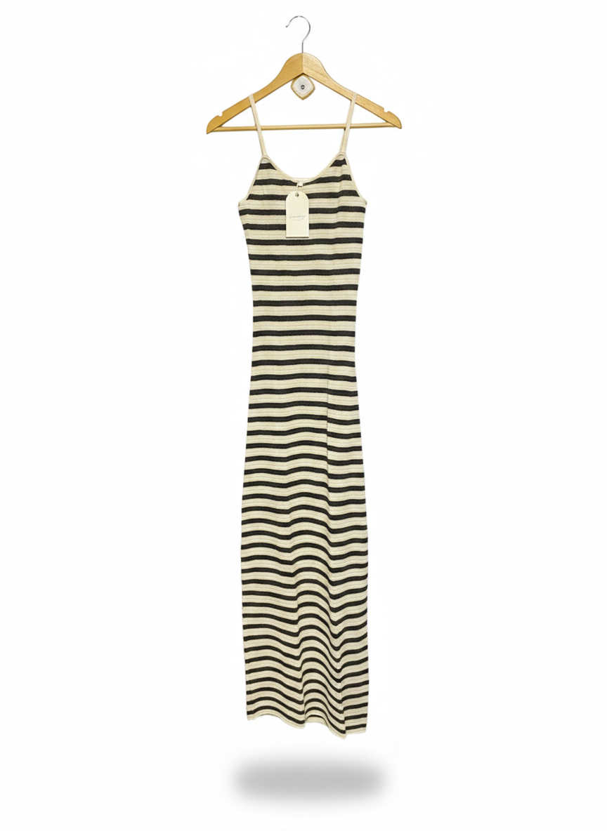 RUNWAY SCOUT |S| WAIST 12| NAUTICAL STRIPE RIBBED MAXI DRESS