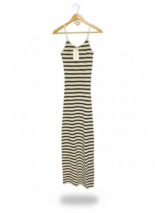 RUNWAY SCOUT |S| WAIST 12| NAUTICAL STRIPE RIBBED MAXI DRESS