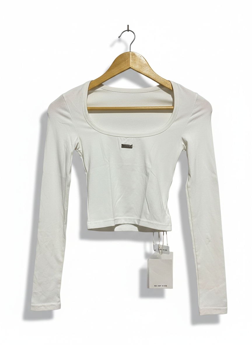 LULU SWINGS |XS| BUST 12| WHITE SQUARE-NECK CROP TOP