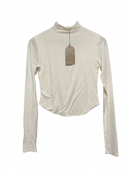 MESHKI |M| BUST 15| B7|MESHKI OFF-WHITE HIGH NECK LONG SLEEVE CORSET HEM TOP