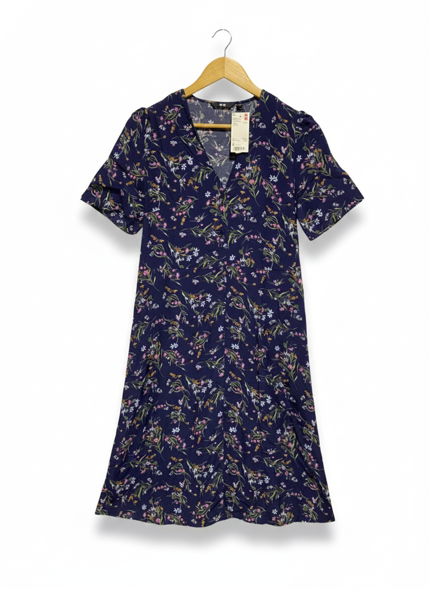 UNIQLO|S|BUST 18| Printed V-Neck Short-Sleeve Flare Dress