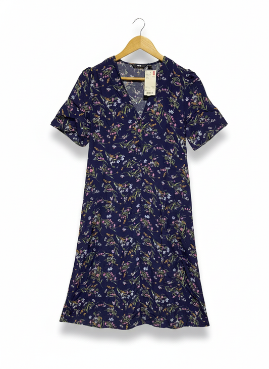 UNIQLO|S|BUST 18| Printed V-Neck Short-Sleeve Flare Dress