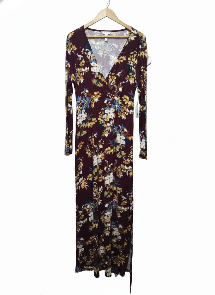 JESSICA SIMPSON|M|BUST 18.5|C4|Burgundy Blue And Brown Long Sleeve Dress