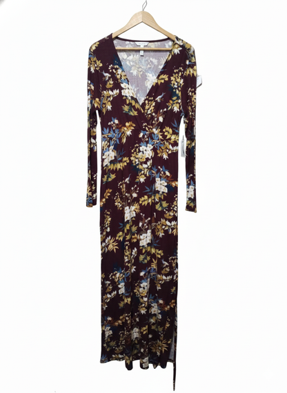 JESSICA SIMPSON|M|BUST 18.5|C4|Burgundy Blue And Brown Long Sleeve Dress