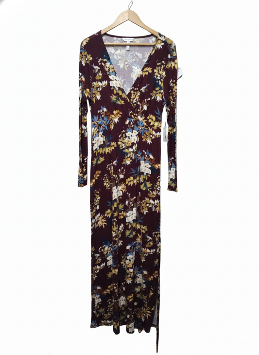 JESSICA SIMPSON|M|BUST 18.5| Burgundy Blue And Brown Long Sleeve Dress