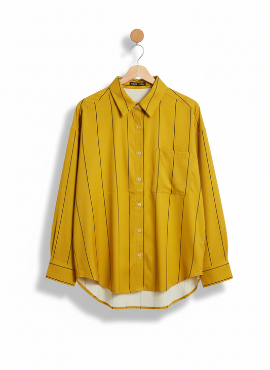 SHEIN |XL| BUST 25| MUSTARD YELLOW STRIPED COTTON BUTTON-DOWN SHIRT